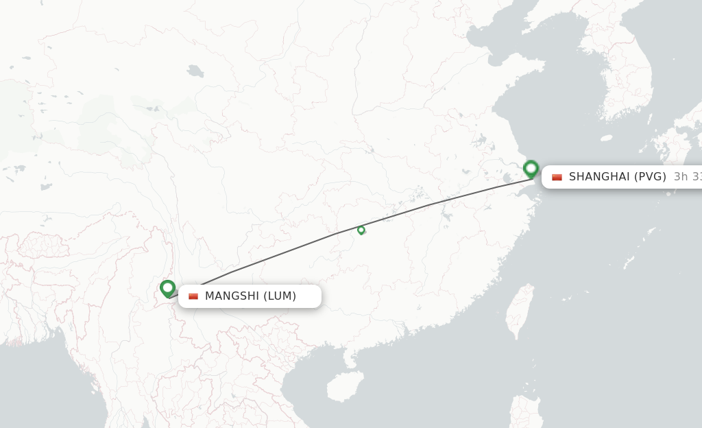 Flights from Mangshi to Shanghai route map