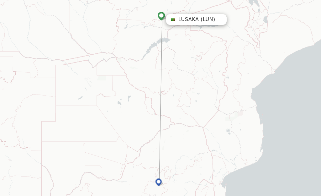 Route map with flights from Lusaka with Airlink (South Africa)