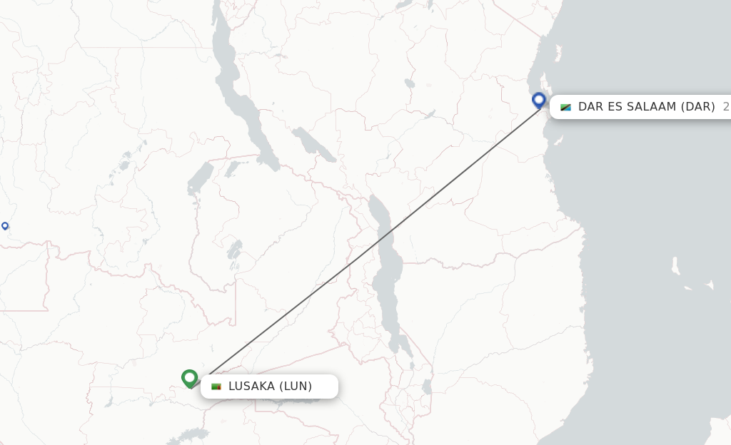 Flights from Lusaka to Dar Es Salaam route map