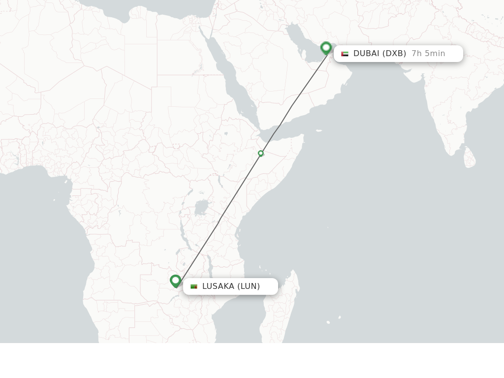 Flights from Lusaka to Dubai route map