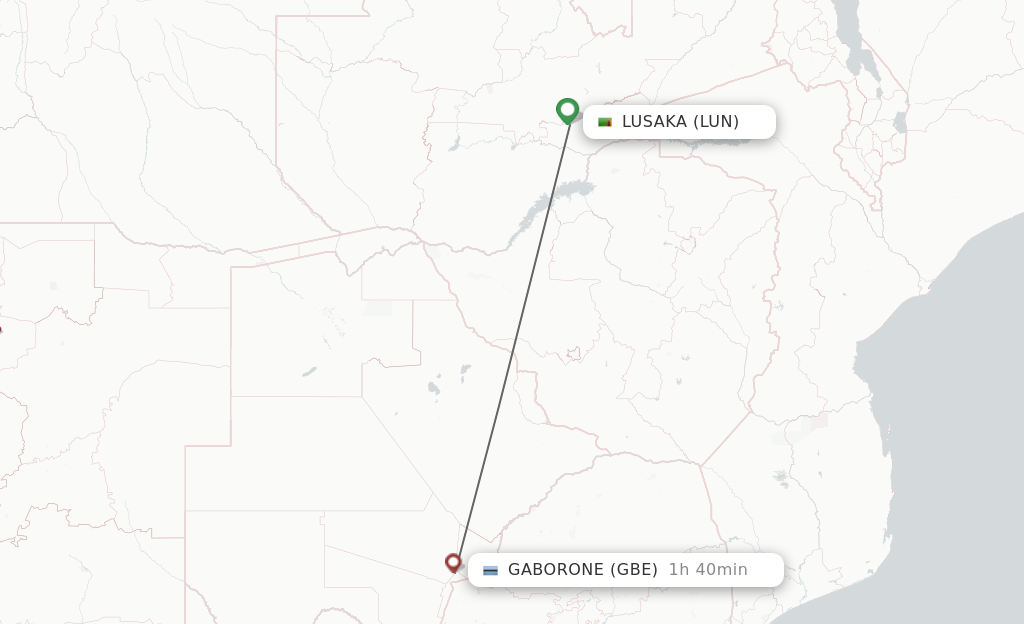 Flights from Lusaka to Gaborone route map