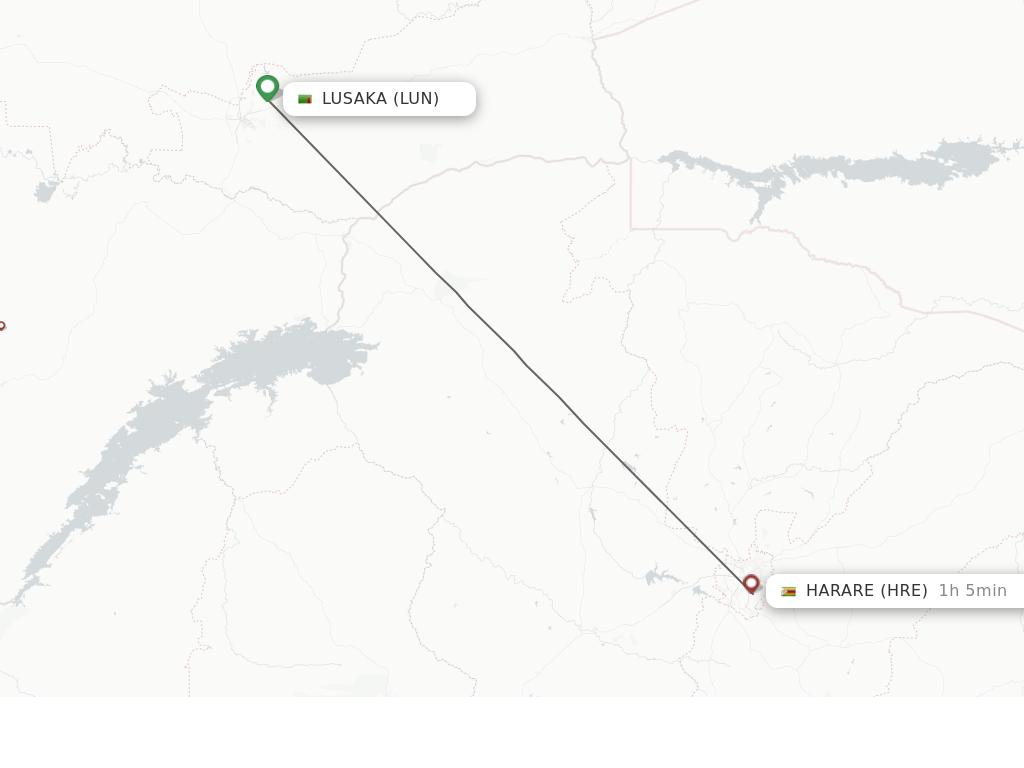 Flights from Lusaka to Harare route map