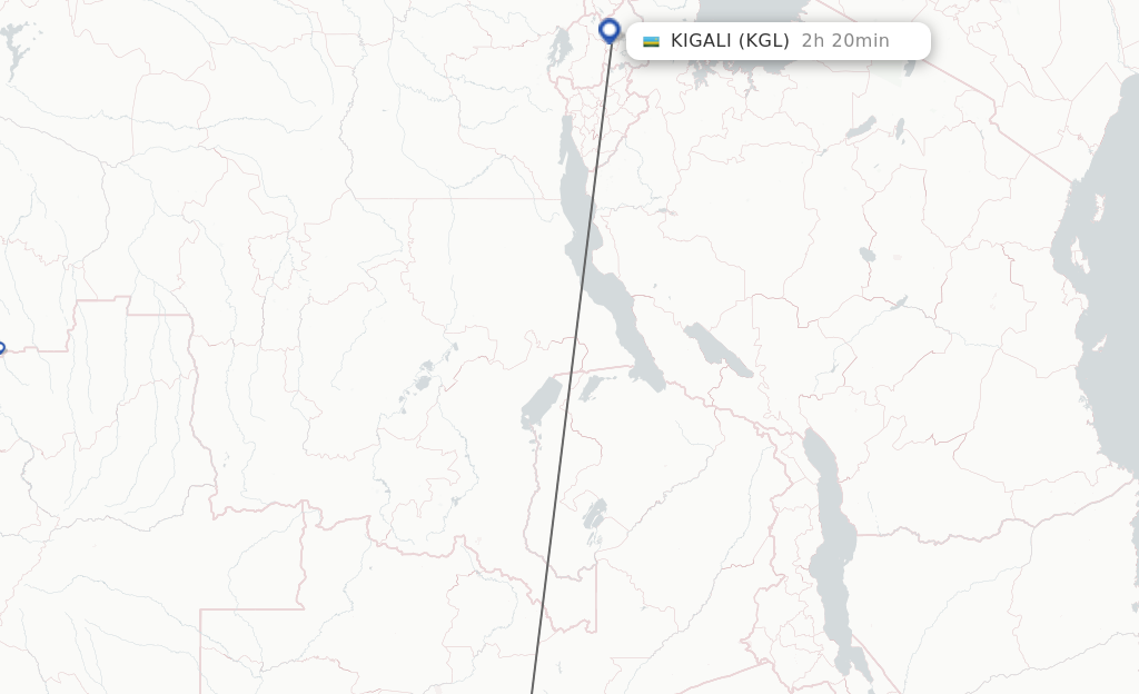 Flights from Lusaka to Kigali route map