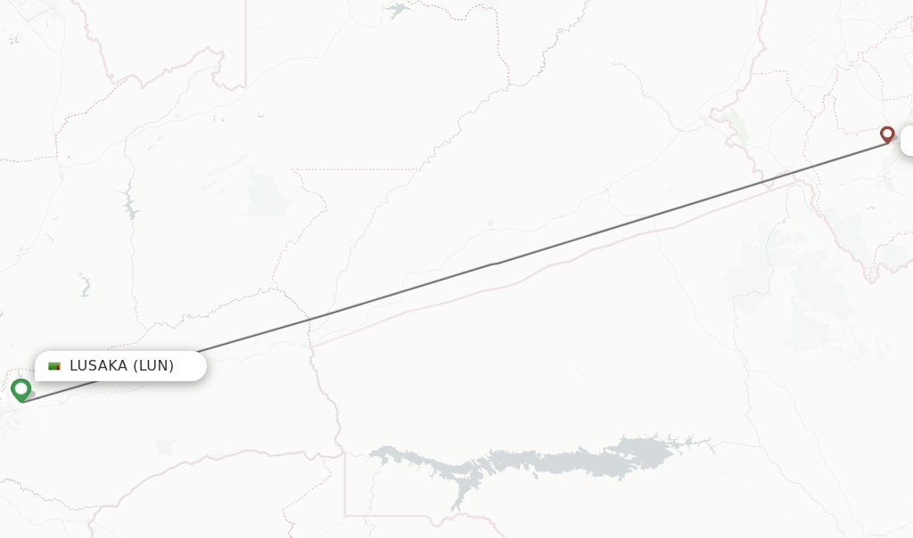 Flights from Lusaka to Lilongwe route map