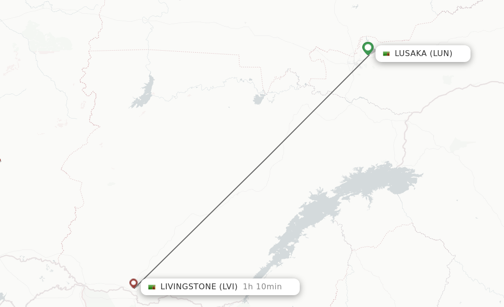Flights from Lusaka to Livingstone route map
