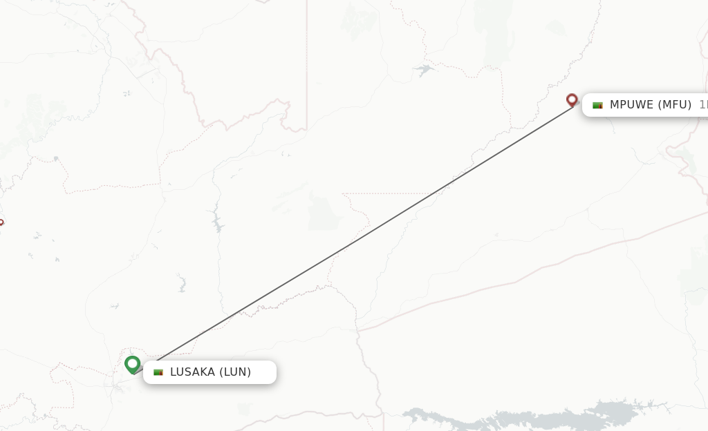 Flights from Lusaka to Mfuwe route map