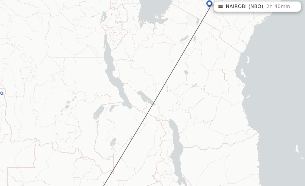 Flights from Lusaka to Nairobi route map
