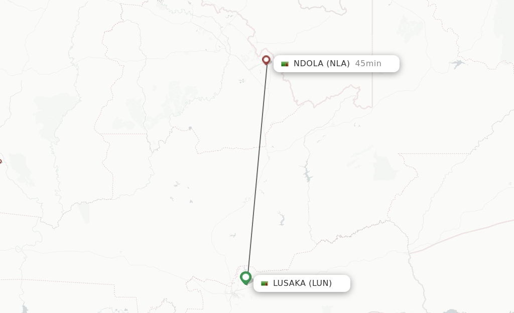 Flights from Lusaka to Ndola route map