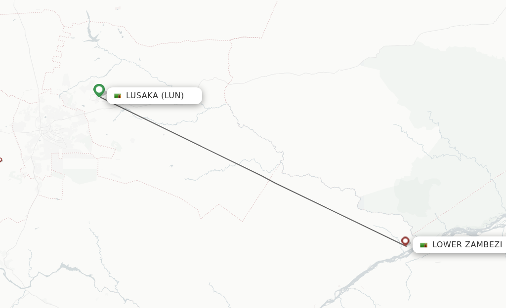 Flights from Lusaka to Lower Zambezi National Park route map