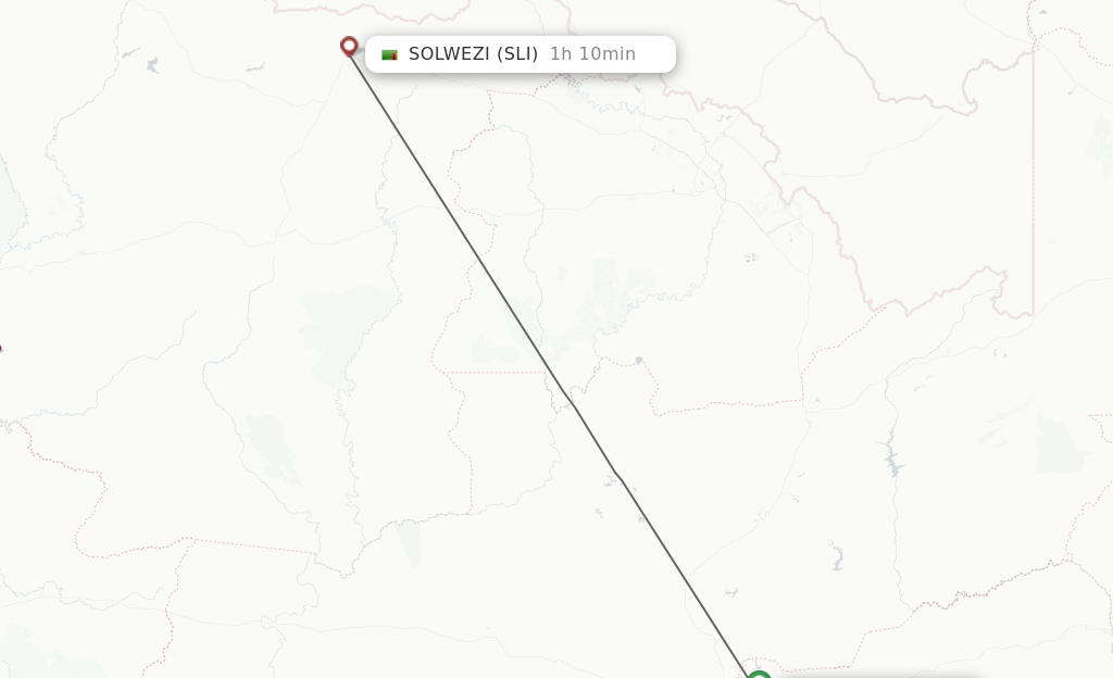 Flights from Lusaka to Solwezi route map
