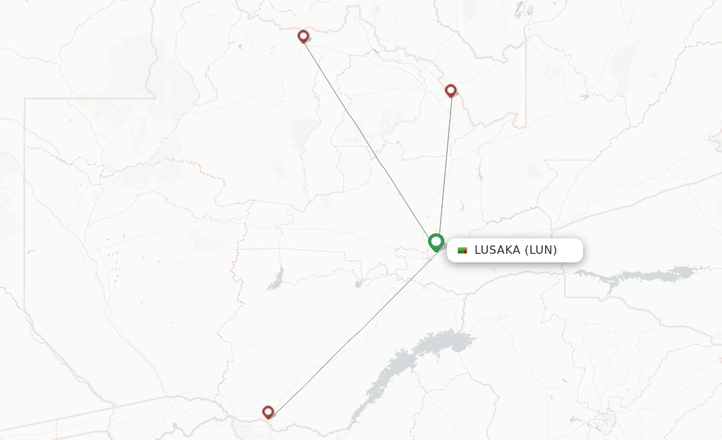 Route map with flights from Lusaka with Naysa
