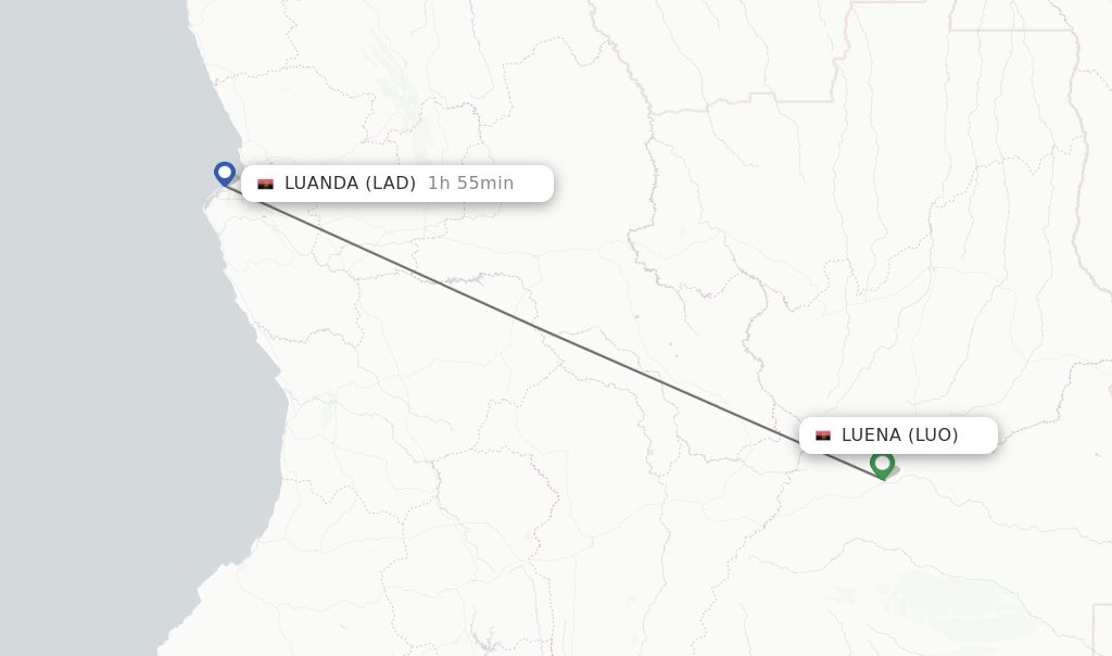 Flights from Luena to Luanda route map