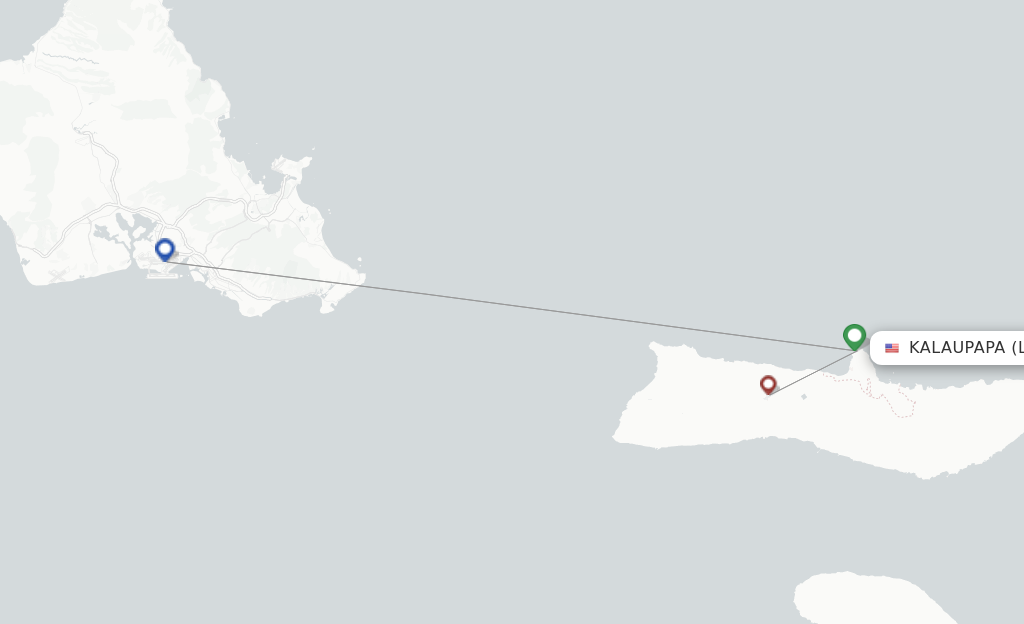 Route map with flights from Kalaupapa with Southern Airways Express
