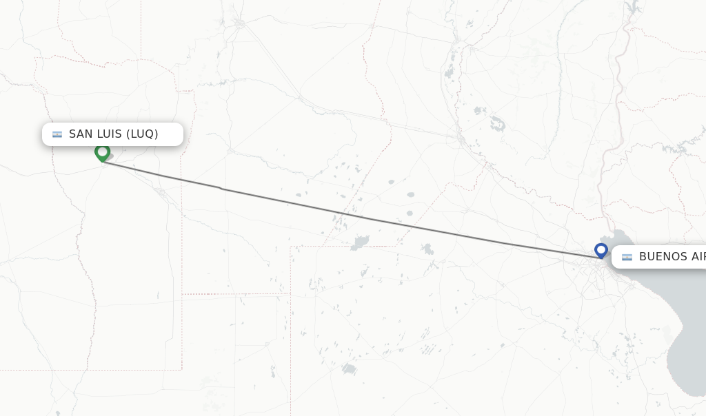 Flights from San Luis to Buenos Aires route map