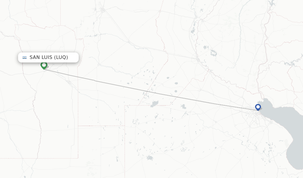 Route map with flights from San Luis with Aerolineas Argentinas