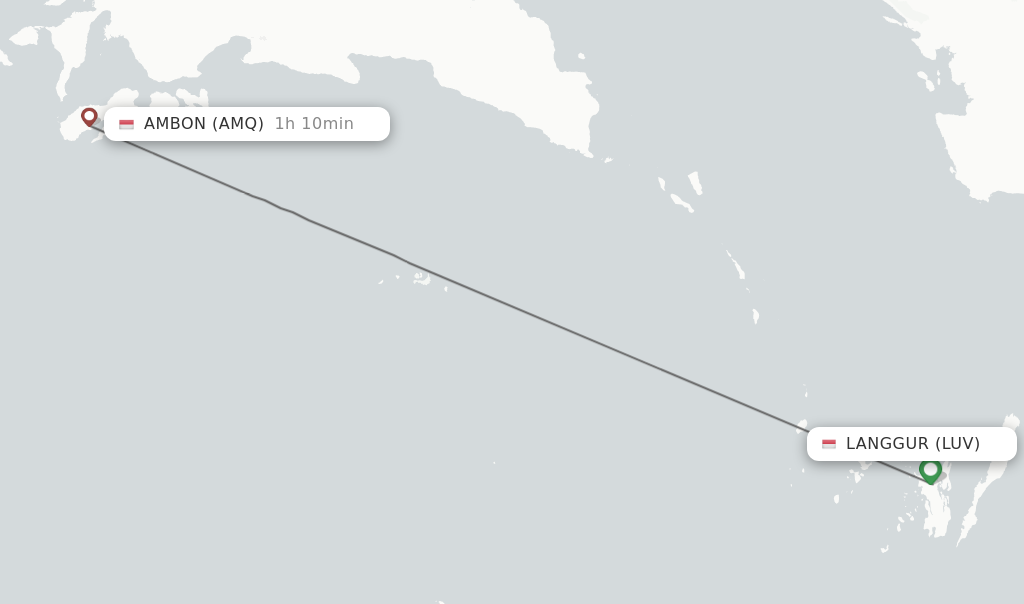 Flights from Langgur to Ambon route map