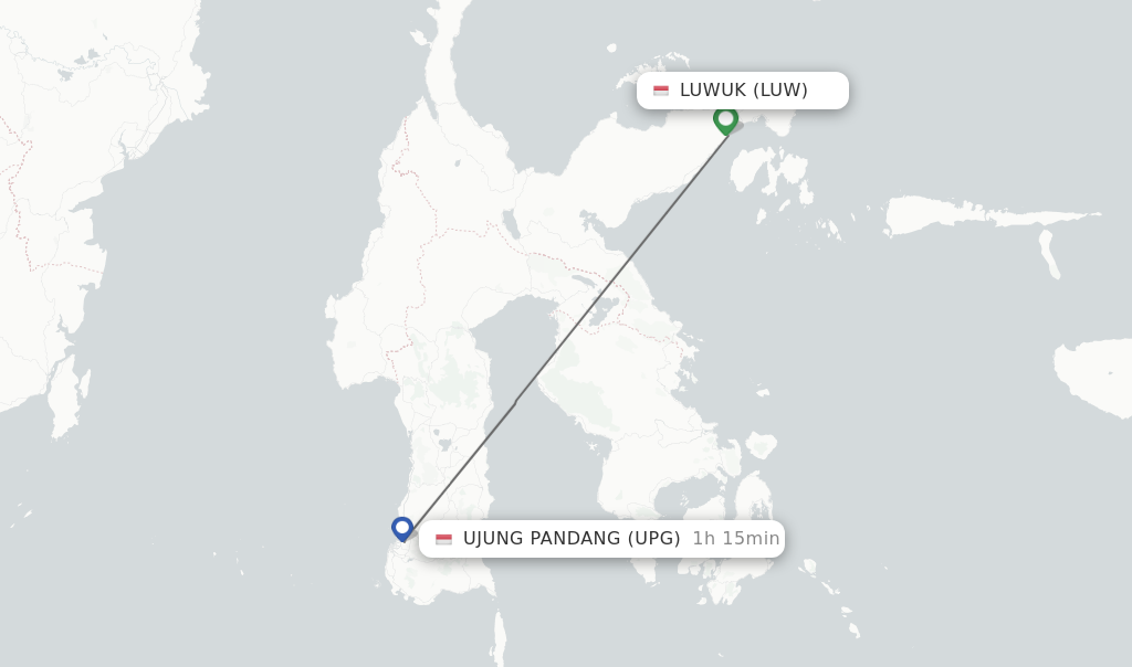 Flights from Luwuk to Ujung Pandang route map