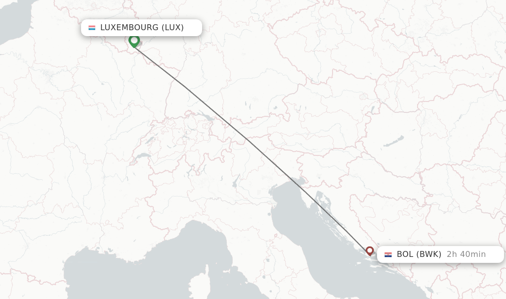 Flights from Luxembourg to Bol route map