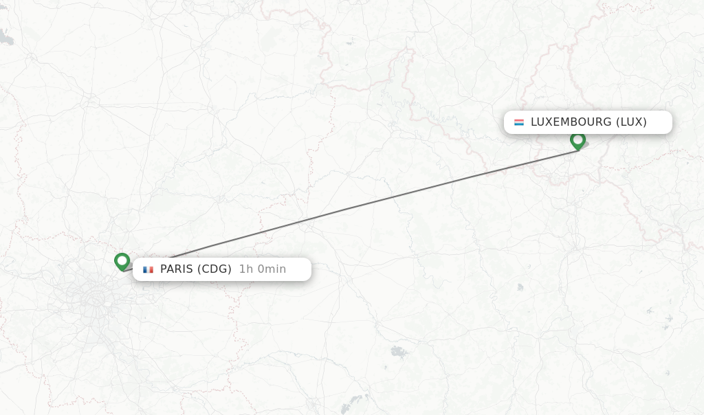 Flights from Luxembourg to Paris route map