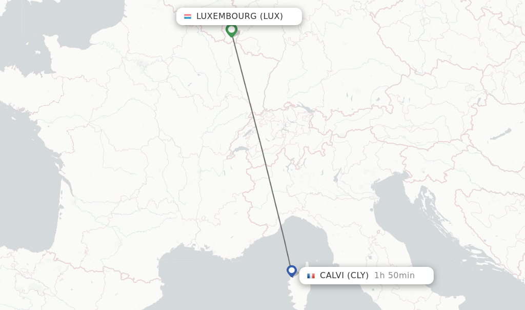 Flights from Luxembourg to Calvi route map