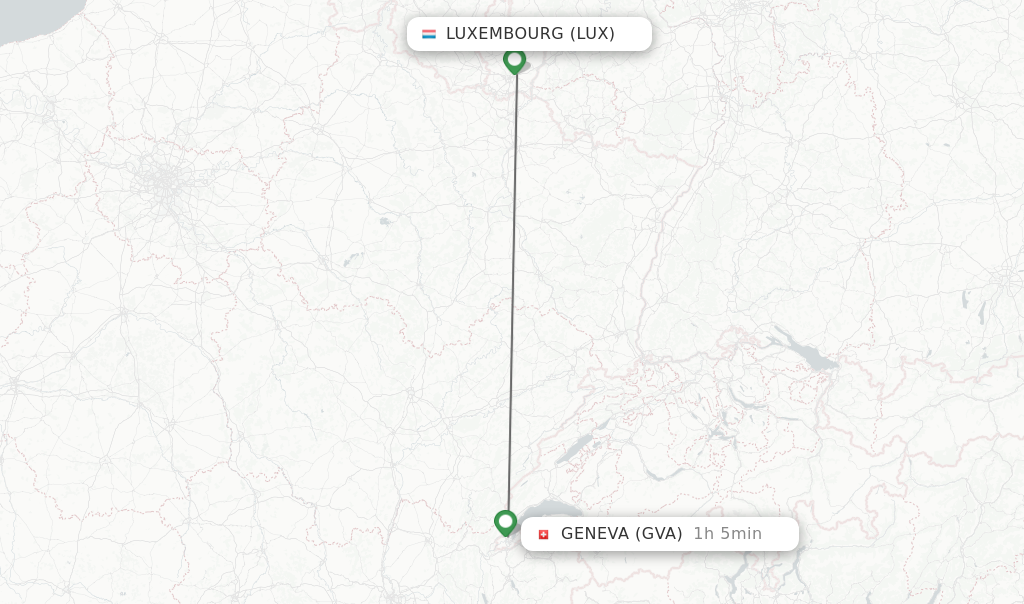 Flights from Luxembourg to Geneva route map