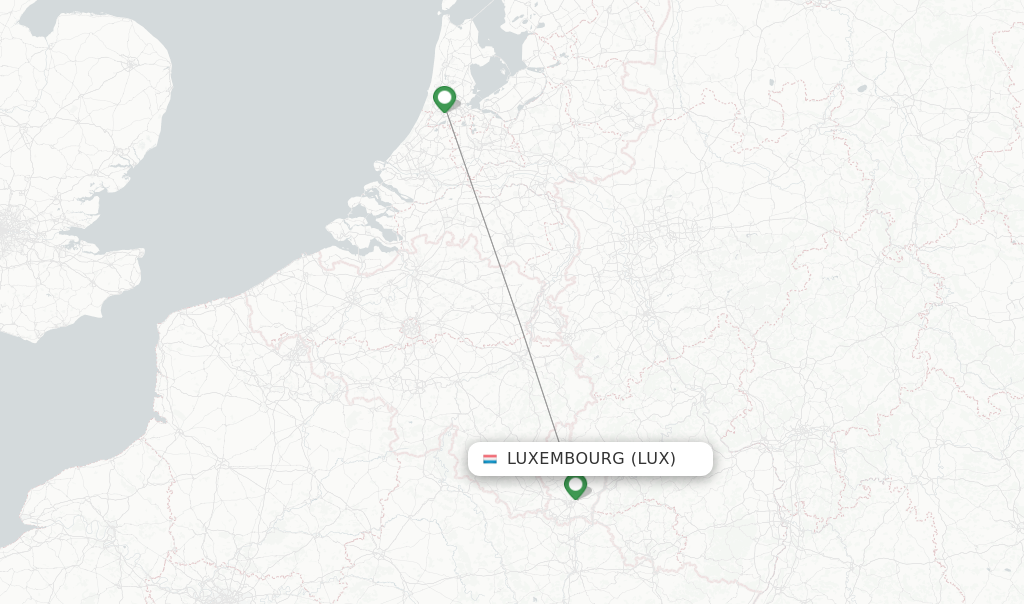 Route map with flights from Luxembourg with KLM