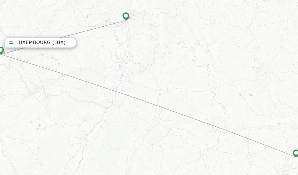 Route map with flights from Luxembourg with Lufthansa