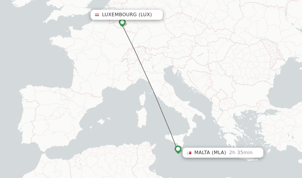 Flights from Luxembourg to Malta route map