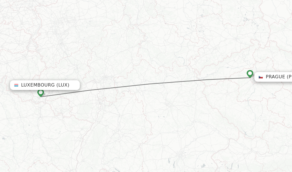 Flights from Luxembourg to Prague route map