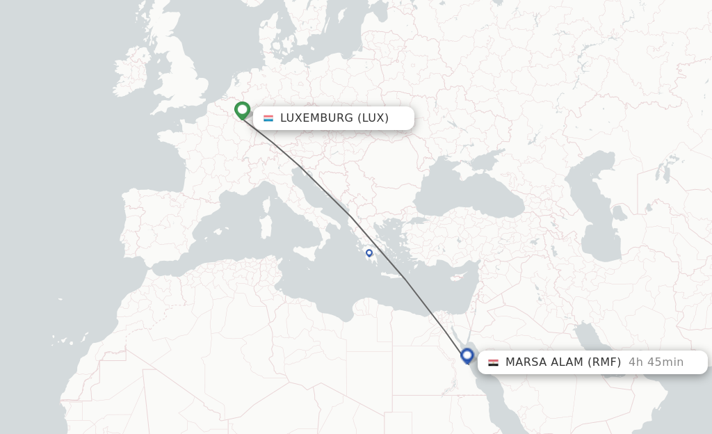 Flights from Luxembourg to Marsa Alam route map