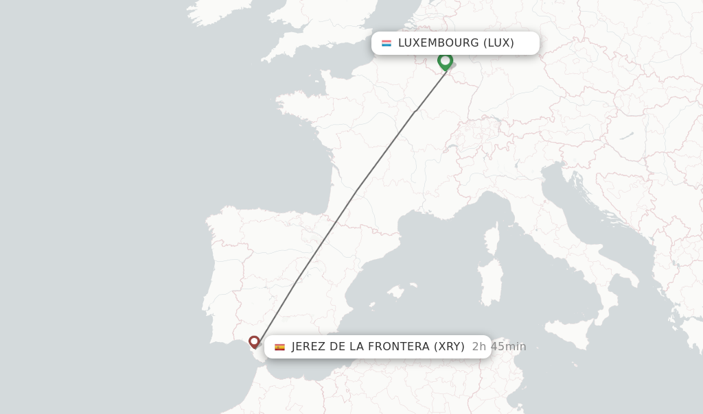 Flights from Luxembourg to Jerez De La Frontera route map