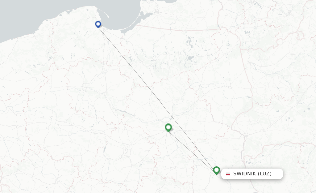 Route map with flights from Swidnik with LOT
