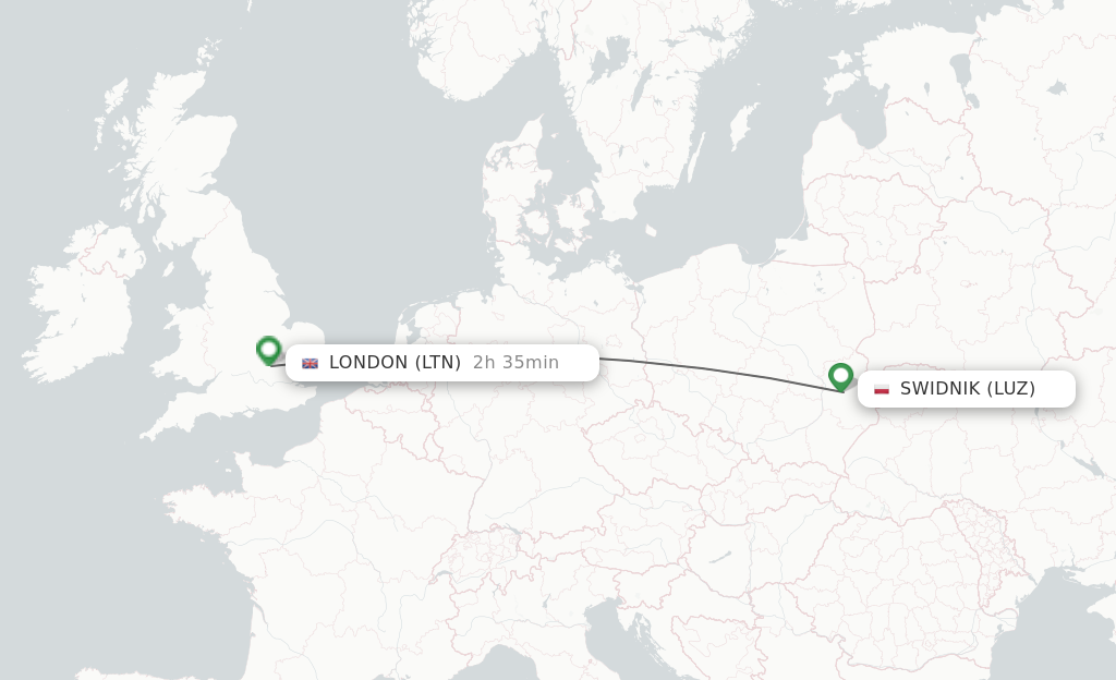 Flights from Swidnik to London route map