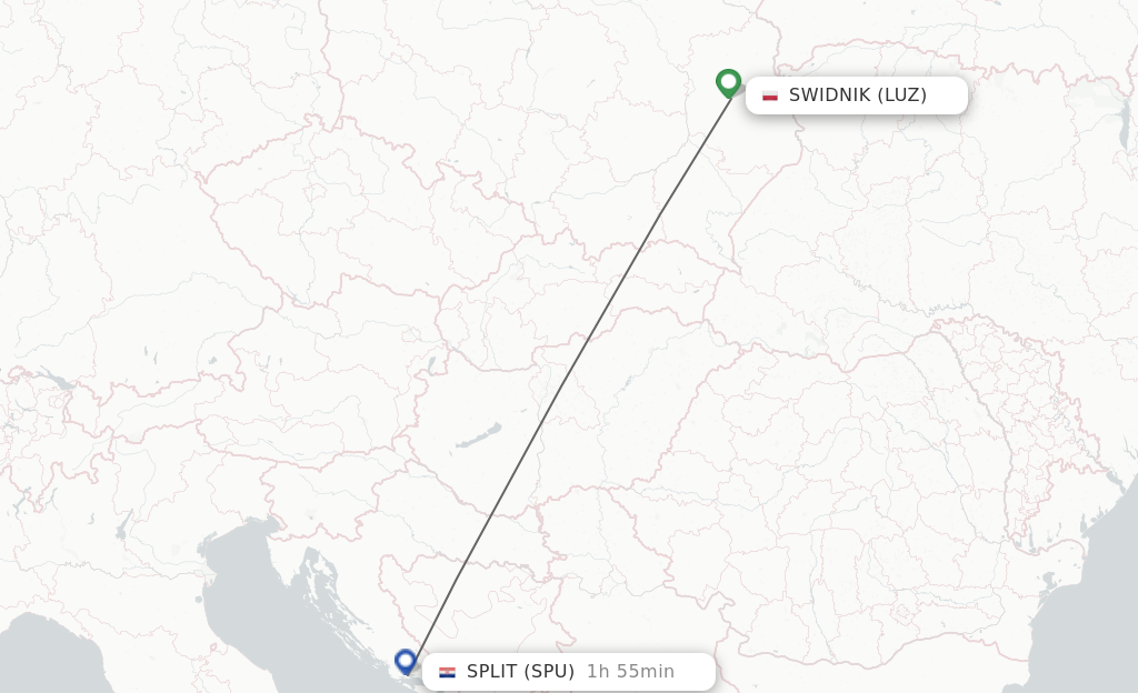 Flights from Swidnik to Split route map