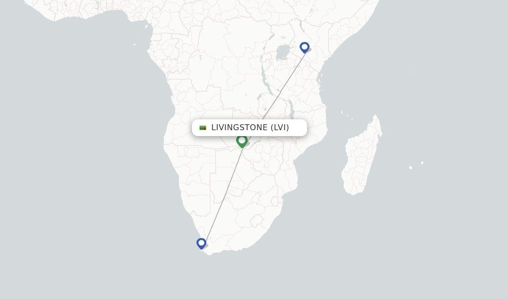 Route map with flights from Livingstone with Kenya Airways