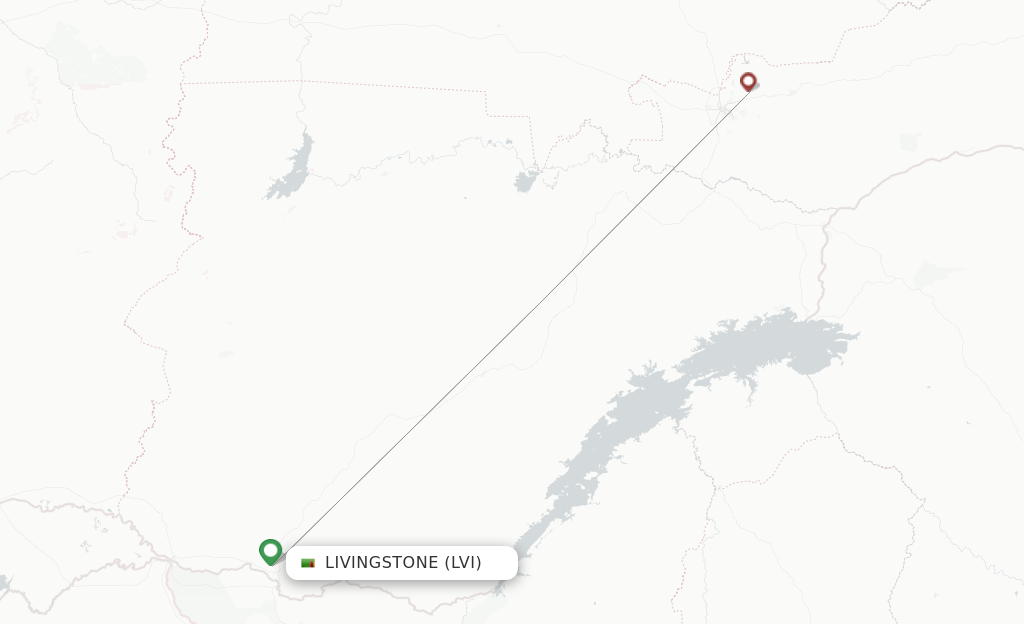 Route map with flights from Livingstone with Zambia Airways