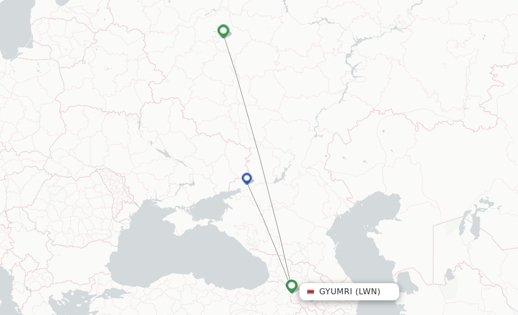 Flights from Gyoumri to Saint Petersburg route map