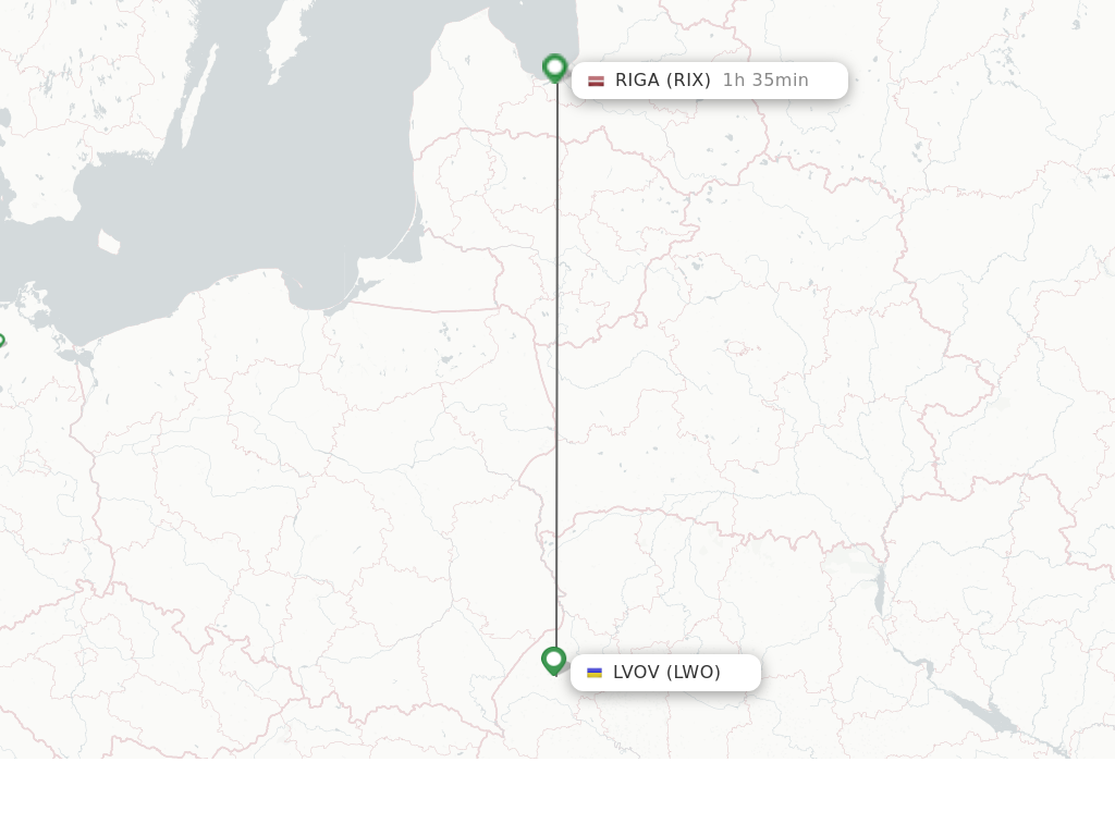 Flights from Lviv to Riga route map