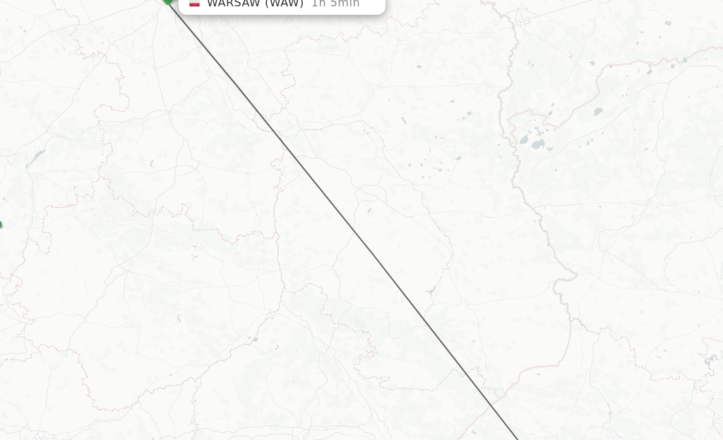Flights from Lviv to Warsaw route map