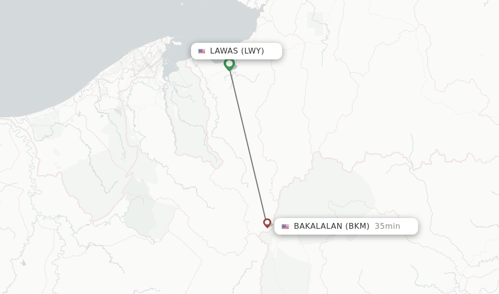 Flights from Lawas to Bakalalan route map