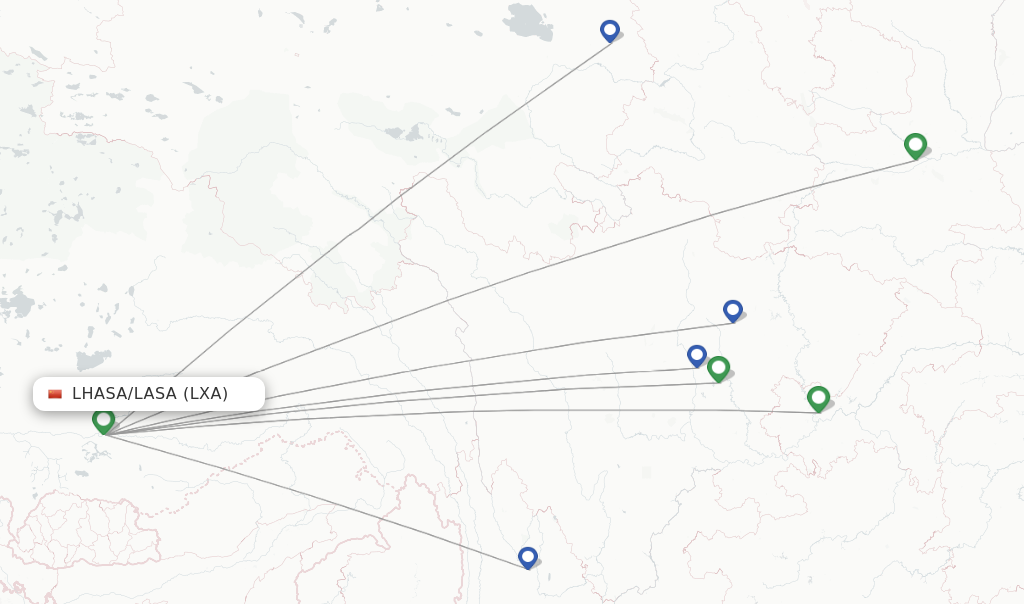 Route map with flights from Lhasa/Lasa with Sichuan Airlines