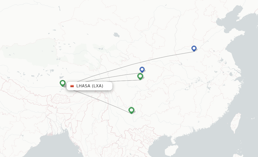 Route map with flights from Lhasa/Lasa with Lucky Air