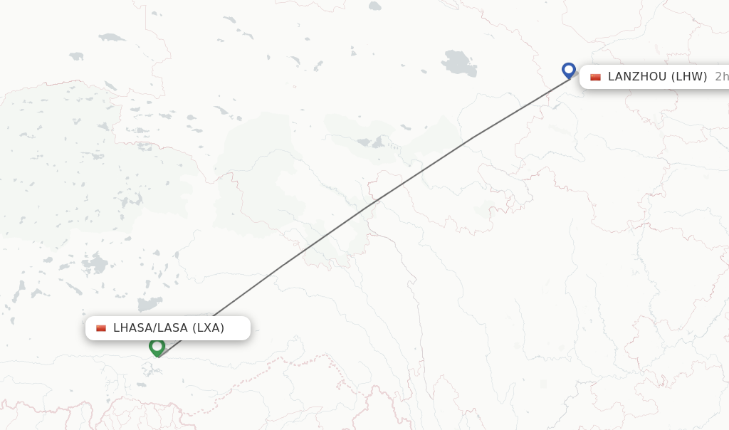 Flights from Lhasa/Lasa to Lanzhou route map