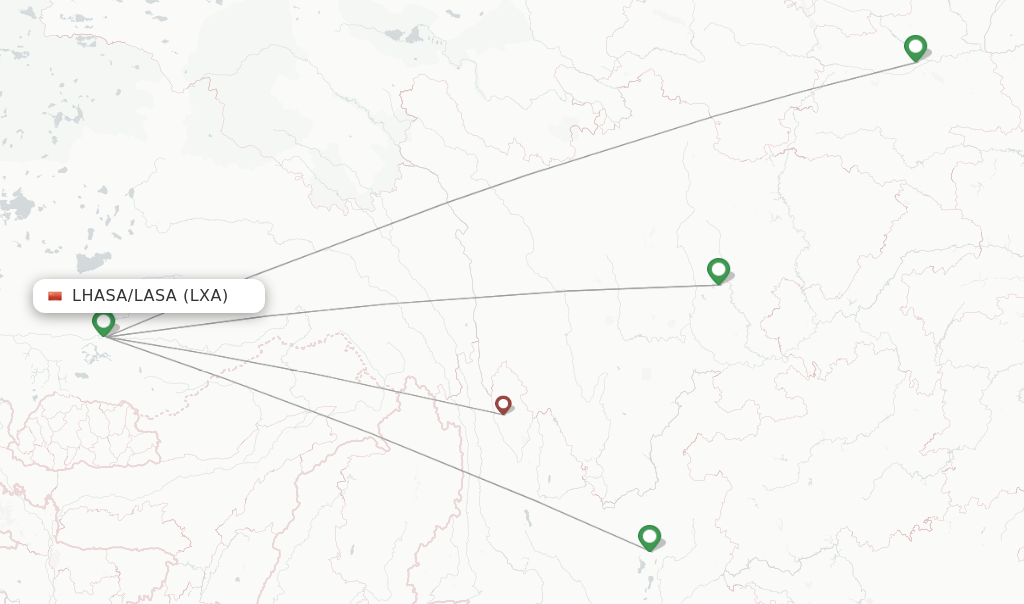 Route map with flights from Lhasa/Lasa with China Eastern