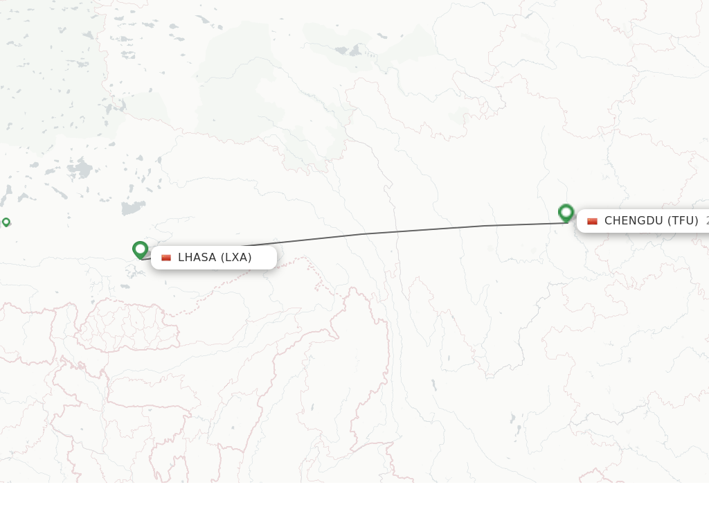 Flights from Lhasa/Lasa to Chengdu route map