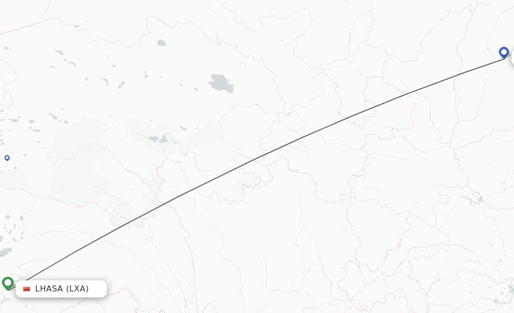 Flights from Lhasa/Lasa to Taiyuan route map