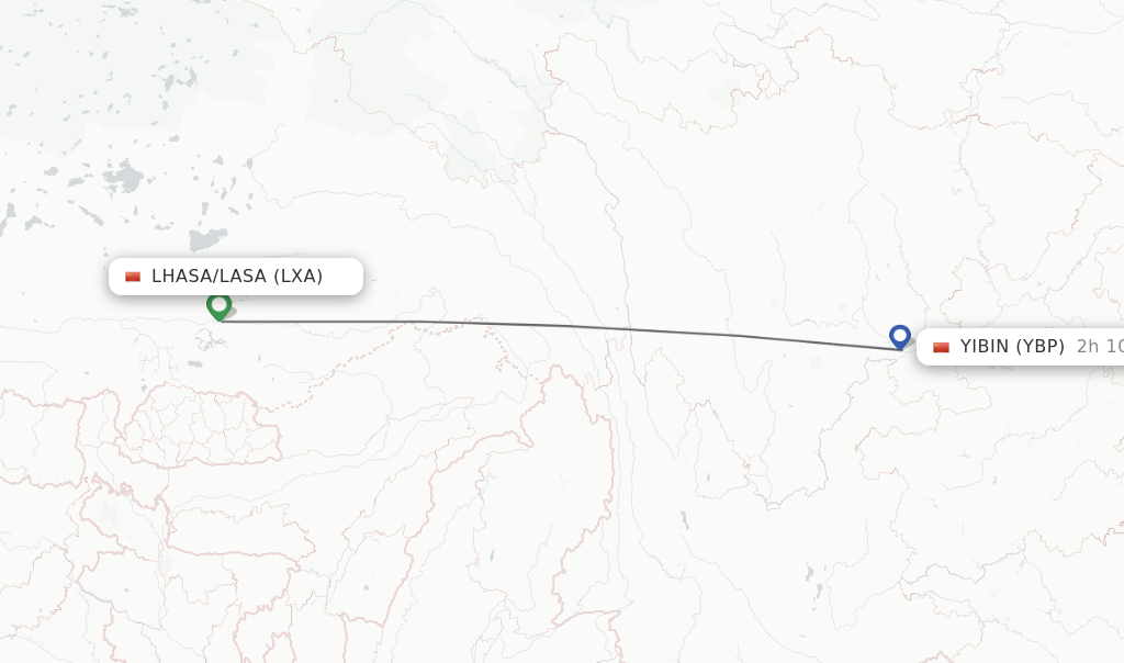 Flights from Lhasa/Lasa to Yibin route map