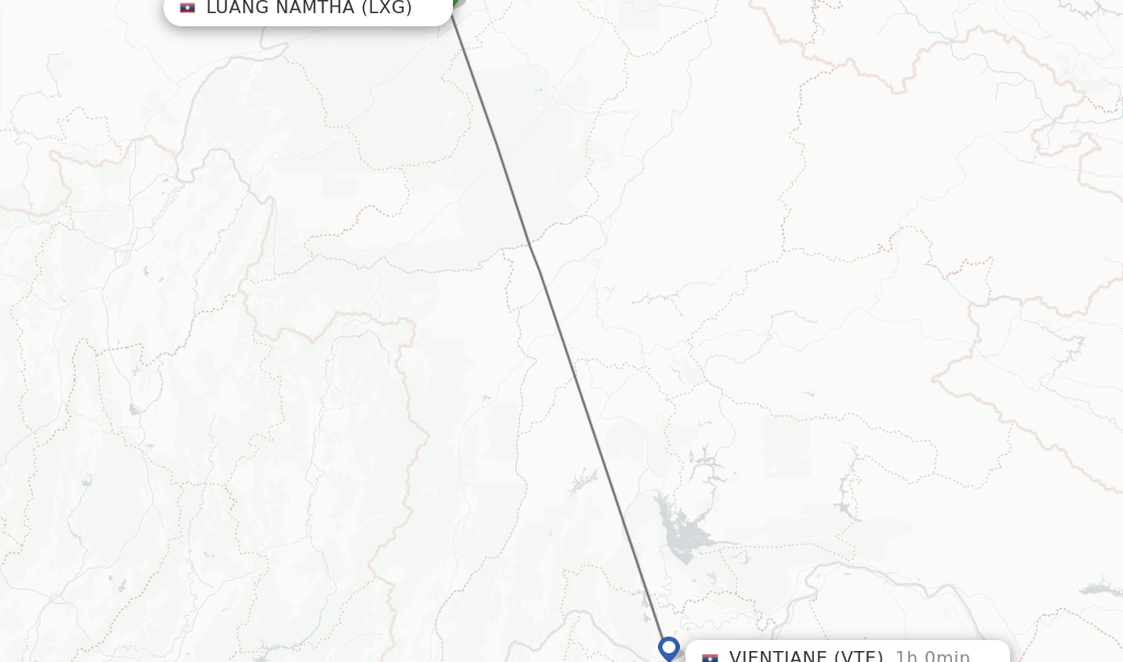 Flights from Luang Namtha to Vientiane route map