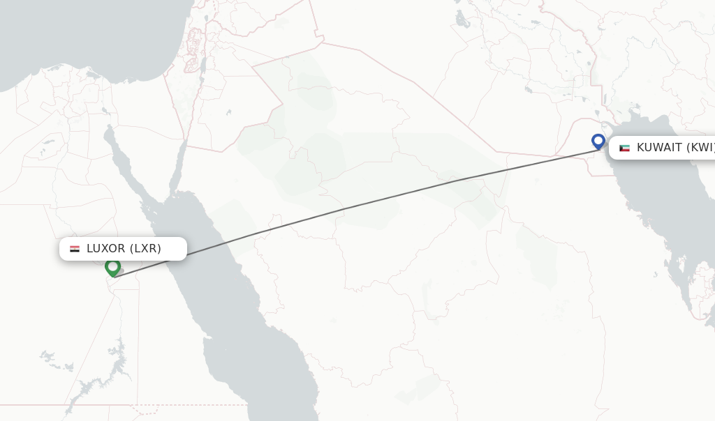 Flights from Luxor to Kuwait route map