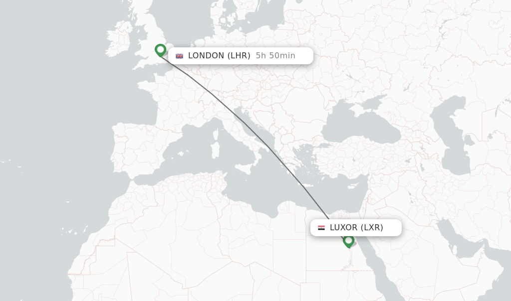 Flights from Luxor to London route map
